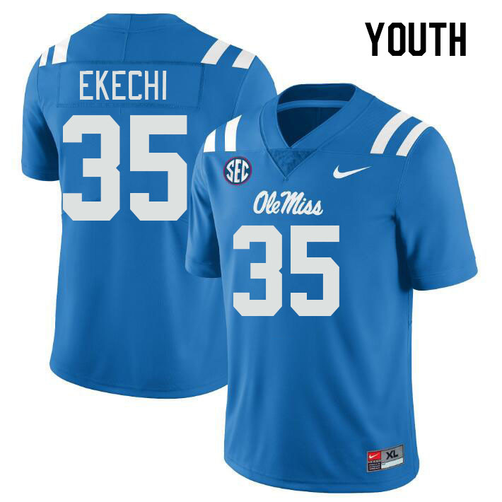 Youth #35 Raphael Ekechi Ole Miss Rebels College Football Jerseys Stitched-Power Blue